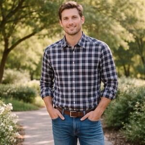 Massimo Dutti Blue Plaid Button Down Long Sleeve Capsule Casual Career M
